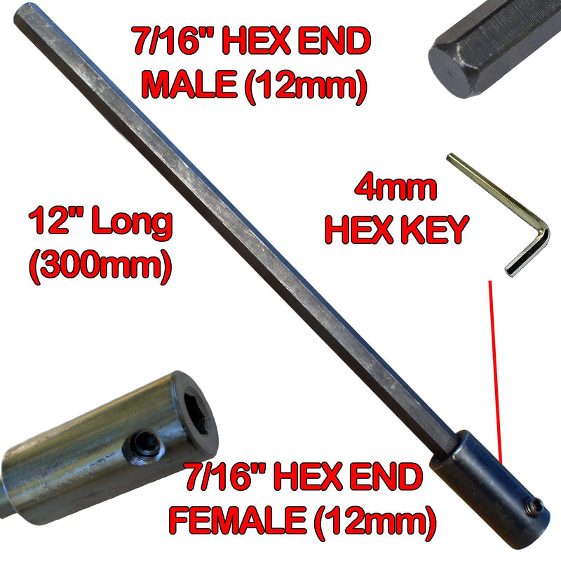 Hole Saw Extension and Arbor Kit 7/16" : 1/2" Hex Arbors X2 and 12" Extension Fits Hole Saws from 5/8 Inch to 10 Inch with Both TCT and Hss Pilot Drill Bits So Drilling Deep Holes in Wood Or Masonry 7/16" Arbor+Extension Kit