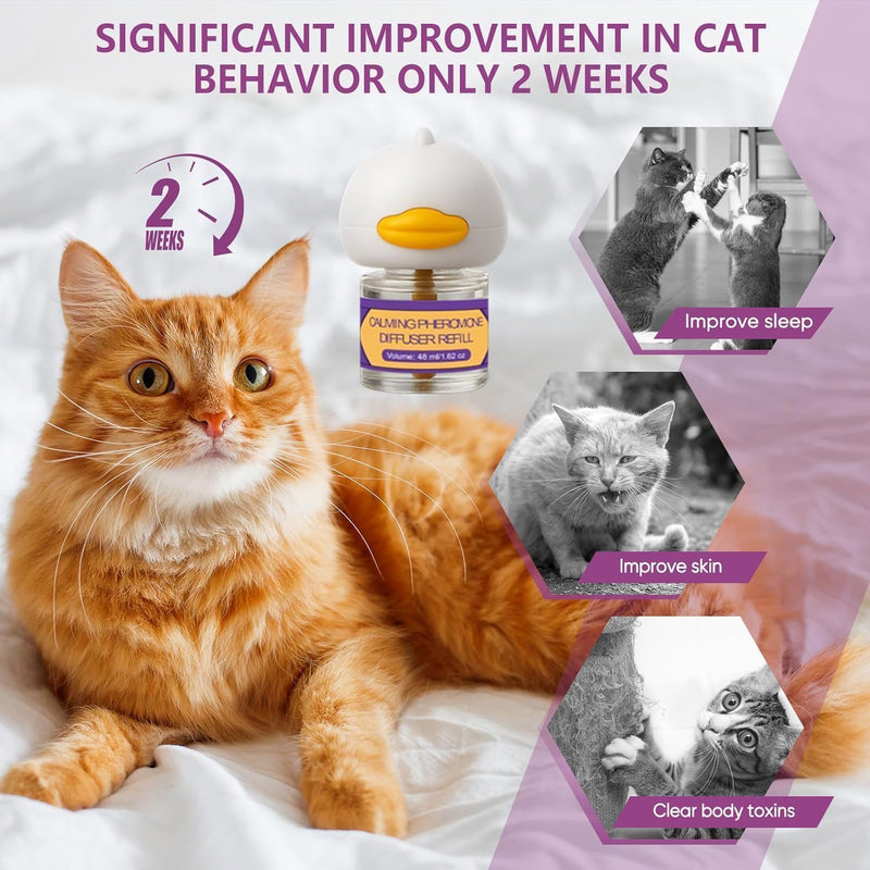 Cat Calming Pheromone Diffuser Kit – 2 Plug-Ins & 4 Refills (48ml), Cat Anxiety & Stress Relief, Multi Cat Calming Diffuser, Reduces Fighting, Spraying, Scratching & Aggression, Drug-Free for All Cats purple