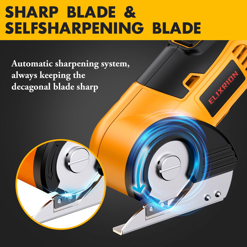 Cordless Electric Scissors, fabric scissors, rotary cutter, for Cutting Carpet, Cardboard, Leather, Paper, Plastic.yellow.