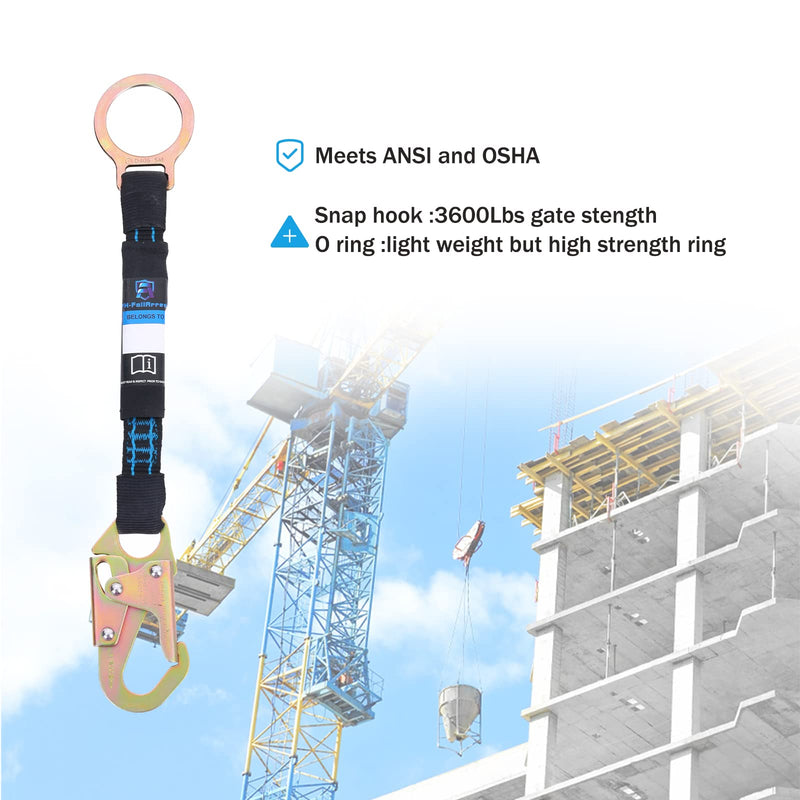 18 Inch D Ring Extender with Galvanized Steel Self Locking Snap Hook and O Ring，Heavy Duty Fall Protection Safety Harness Extension Lanyard，For Construction & Roofing, OSHA/ANSI Compliant