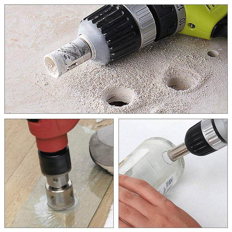 3 otters 15PCS Diamond Hole Saw Kit, Glass Drill Bits for Drilling Holes in Glass, Bottles, Marble, Granite Stone, Tile Cutting 0.24 Inch - 2 Inch（6mm - 50mm