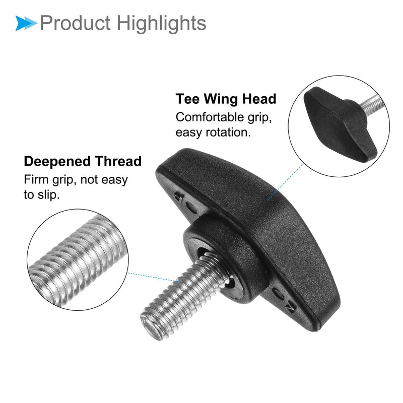 Tee Wing Knobs Thumb Screw, M6 x 14mm Male Thread, Plastic T Thumb Clamping Screw Threaded Stud Hand Knobs Grip, (Applications: for Machinery Lathes), 10-Pieces
