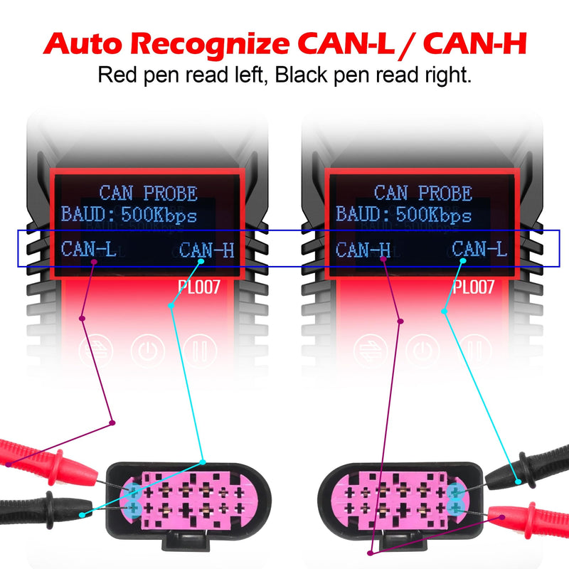 CAN LIN PWM Tester, WOYO PL007 CAN Bus Analyzer for Automotive Diagnostic Tool, Auto-Recognize CAN-H & CAN-L, CAN Range 50-1000kbps, PWM Signal Detector on Bench, LIN Bus Baud Range 2400-19200bps