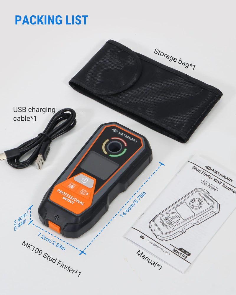 Stud Finder Wall Scanner, 6 in 1 Rechargeable Stud Finder Tool with LCD Display Sound Alarm Wood Beam Detector with Positioning Hole Locate Center and Edge of Metal AC Wires Studs Joist Pipe