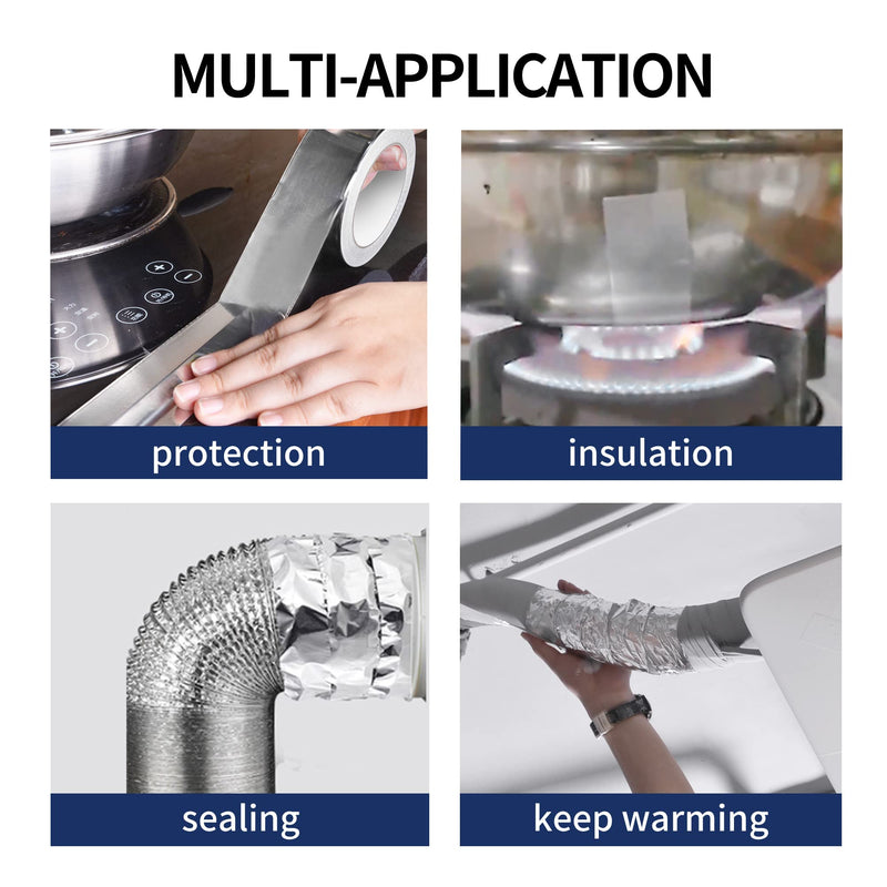 Aluminum Foil Heat Shield Tape 2inch x 65Yards, Aluminized Fiberglass Cool Tape 5.5mil Thick Heat Resistant Tape Thermal Barrier for Air Dryer Vent, HVAC, Heating Unit, Hose and Pipe, 196Ft 2inch x 65yard 1