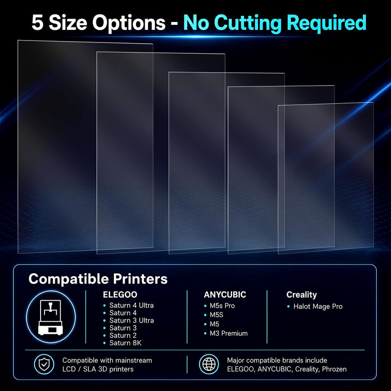 5 Pcs Nfep Film for Resin 3D Printer Nfep Film Release Films for Large Format SLA and LCD 3D Printers Multiple Sizes: 200x140mm, 260x200mm, 290x210mm, 320x220mm, 380x260mm