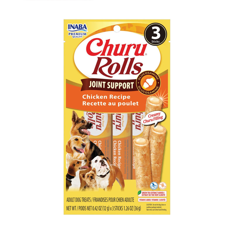 INABA Churu Rolls Joint Support for Dog, Functional Lickable Dog Treat with Taurine & Green Tea Extract, 1.26oz Each, 18 Tubes Total, Chicken Recipe