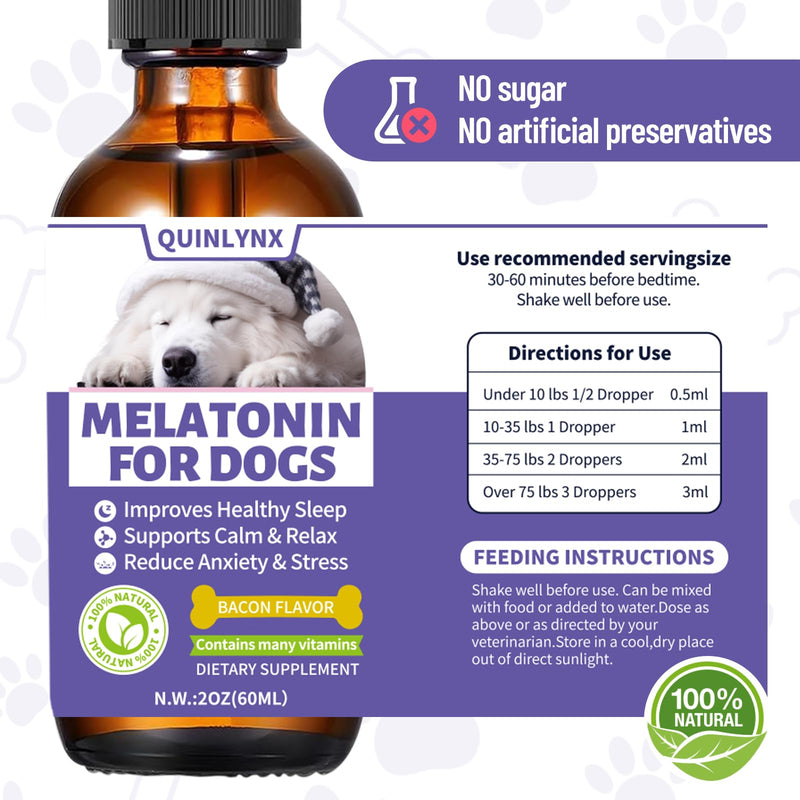 Melatonin for Dogs,Dog Sleep Aid,Calming for Dogs,Helps Restful Sleep, L-Theanine,Promotes Overall Well-Being,Multiple Vitamins,Suitable for All Dog,100% Natural 60ml