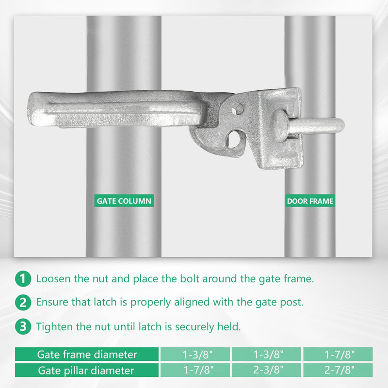 Chain Link Fence Gate Fork Latch - Commercial Heavy Duty - Malleable - Galvanized Gate Latch with Hole for Padlock (1-7/8" x 2-7/8") 1-7/8" x 2-7/8"
