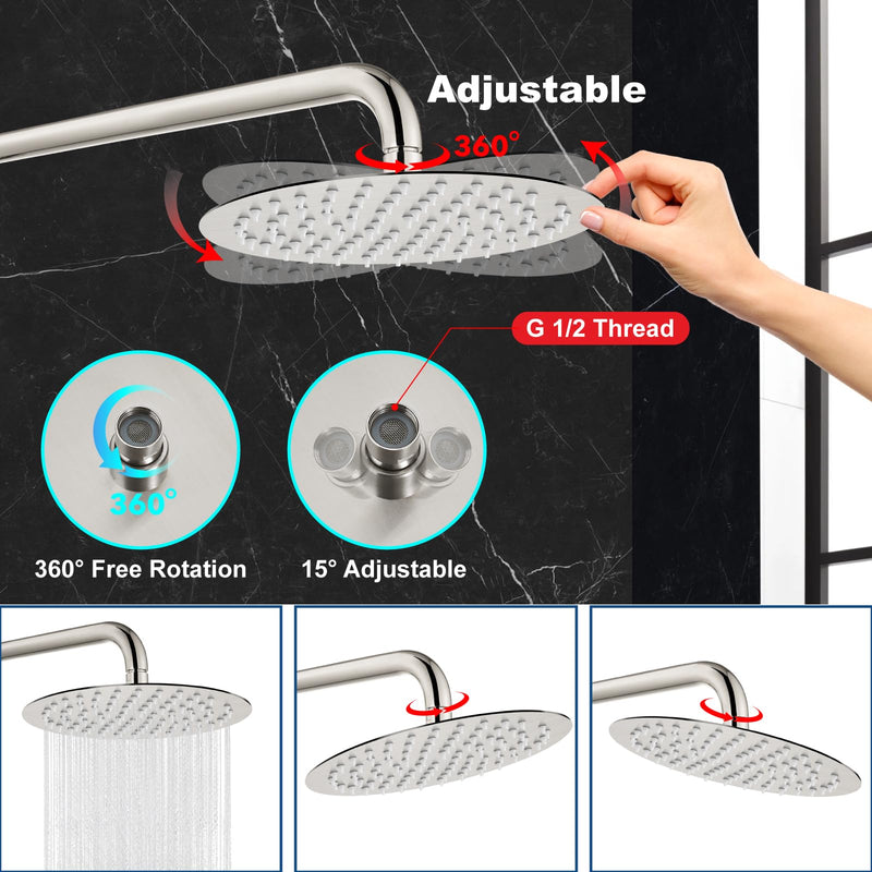 Midanya Round Rainfall Shower Head High Pressure Stainless Steel Waterfall Large Rain Shower Head Ultra Thin Design,Brushed Nickel 10 Inch Brushed Nickel