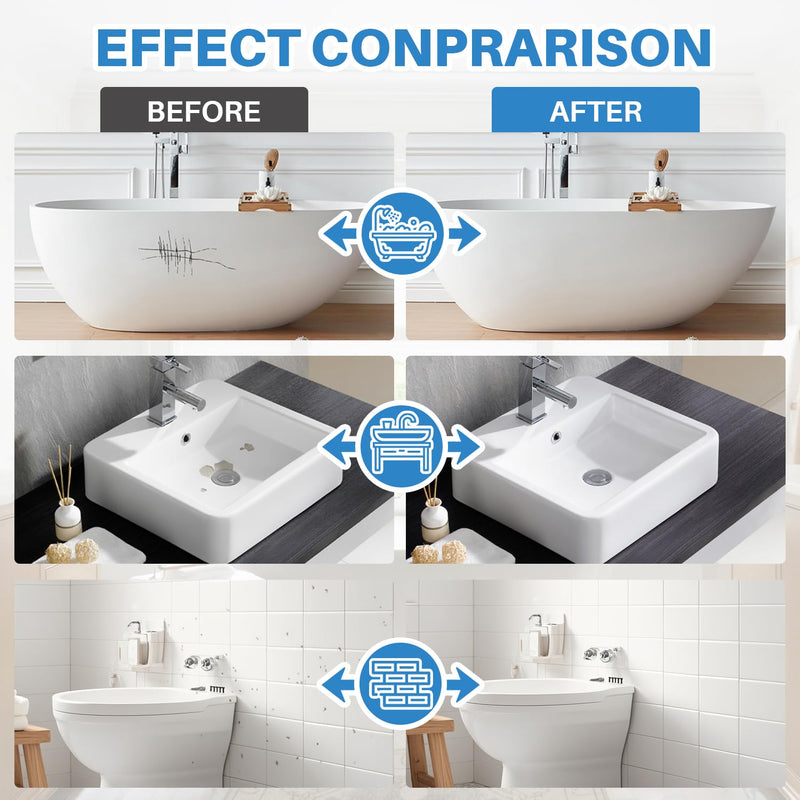 Tub and Tile Paint, 3.5 oz Tub Paint for Bathtub, Bathtub Touch Up Paint White for Sink Bathroom Kitchen Countertop, Water Based & Low Odor, Semi-Gloss white,5-5.5 sq ft 3.5 Fl Oz (Pack of 1)