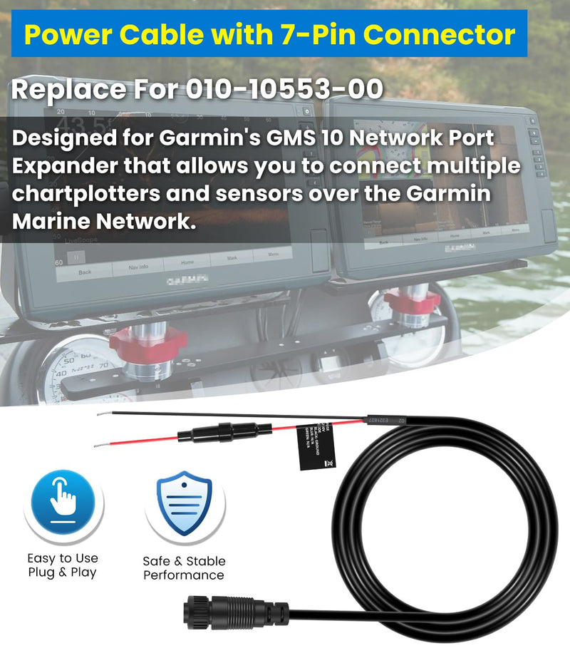 010-10553-00 Marine Power Cable Compatible with Garmin GMS 10 Network Port Expander, 6ft 7-Pin Heavy Duty Power Cord Replacement for Garmin Marine Network System