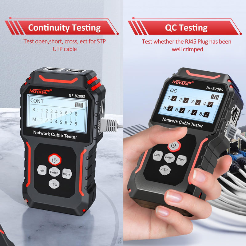 Network Cable Tester NF-8209S, Wire Tracer with PoE and NCV, Cable Length QC SCAN Cont Flash Tester, LAN/Ethernet Tester for CAT5, CAT6, Lithium Battery, LED Lighting NF8209S