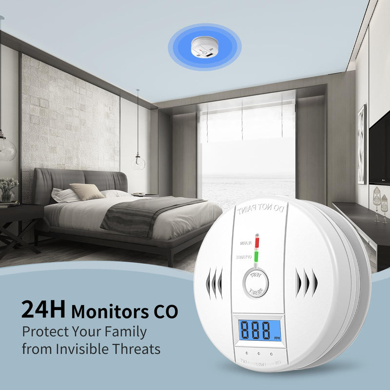 Carbon Monoxide Detectors,CO Detector Battery Powered,Carbon Monoxide Alarm with Sensitive CO Sensor,LCD Display and Sound Warning,Complies with UL 2034 Standards 1 Pack