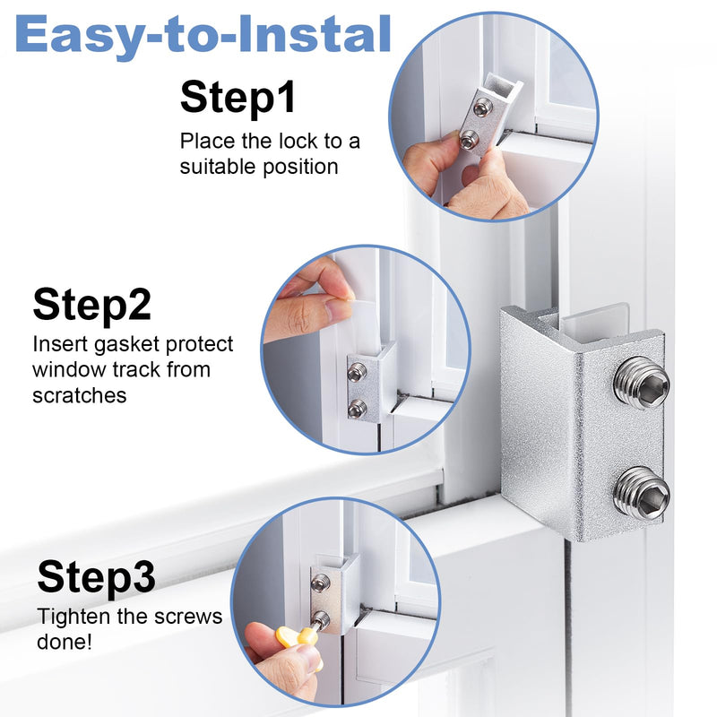 Sliding Window Locks,Window Locks for Horizontal Sliding Windows,Window Security Lock with Key,Adjustable Aluminum Easv to Install Window Stopper,Window Locks for Up and Down Windows (4 Sets Silver) 4 Set Double