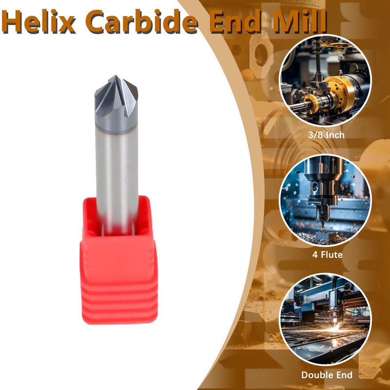 kimllier 3/8 Inch 4 Flute 90 Degree Double End Helix Carbide End Mill Tialn Coated