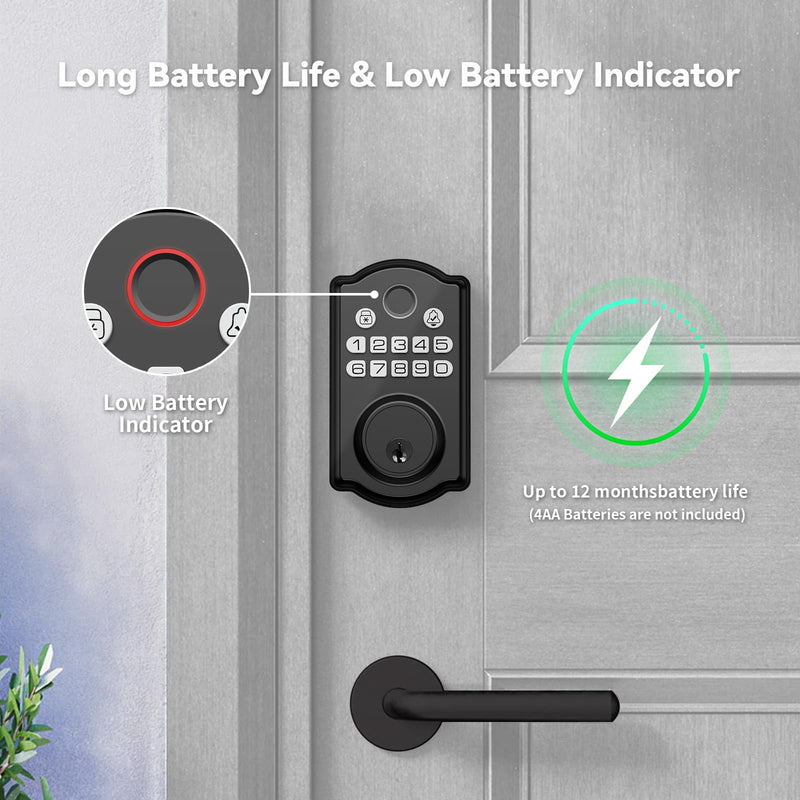 Keyless Entry Door Lock - Fingerprint Door Locks with App Control - Smart Deadbolt for Front Doors - Biometric Security, Auto-Lock&One-Touch-Lock, IP54 Waterproof, Easy Install Fingerprint Door Lock