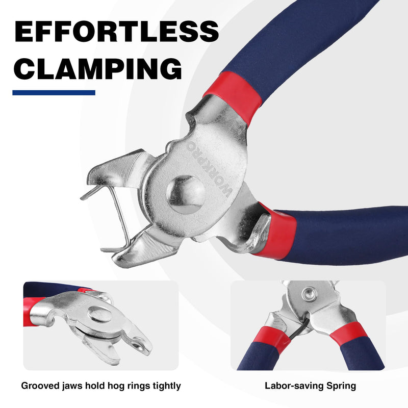 WORKPRO Bent Hog Ring Pliers with 500 Pcs 3/4" Hog Rings, Galvanized Steel Hog Rings Perfect for Furniture Upholstery, Auto Upholstery, Meat & Sausage Casings Bent Hog Ring Pliers Set