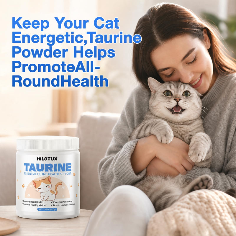 Taurine for Cats, Taurine Supplement, Pure Taurine Powder Supplement for Heart, Vision, Immunity & Daily Vitality, Unflavored, Easy Mix - 200g (40 Servings)