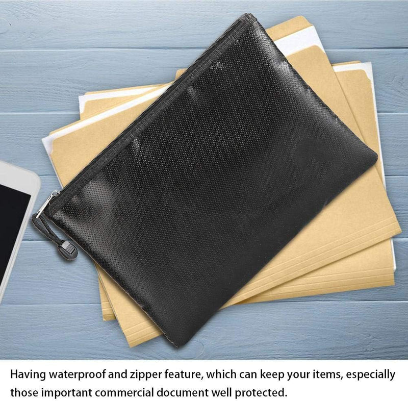 Fireproof Money Bag (2000℉), Fireproof Document Bags, Fireproof Bag, Money Bag, Bank Cash Bag with Zipper & Strap, Suitable for A5 Documents, Bank Inventory, Passport (Black) Black
