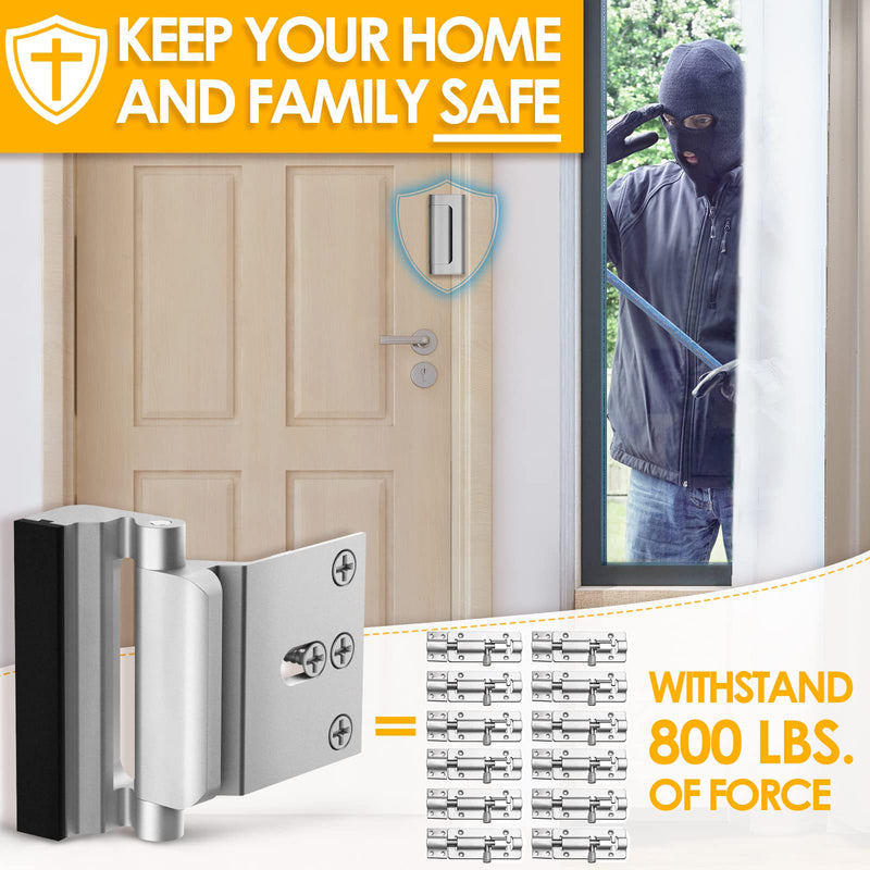 Home Security Door Lock, 2 Pack Childproof Door Reinforcement Lock with 3 Inch Stop Withstand 800 lbs for Top Front Inward Swinging Door, Upgrade Flip High Night Lock to Defend Your Home Kids Silver