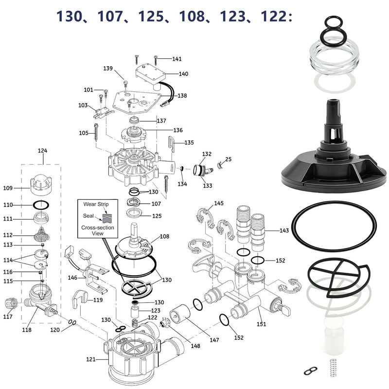 New Upgraded 7257535 Water Softener 1″ High Flow Valve Rotor & Seal Kit