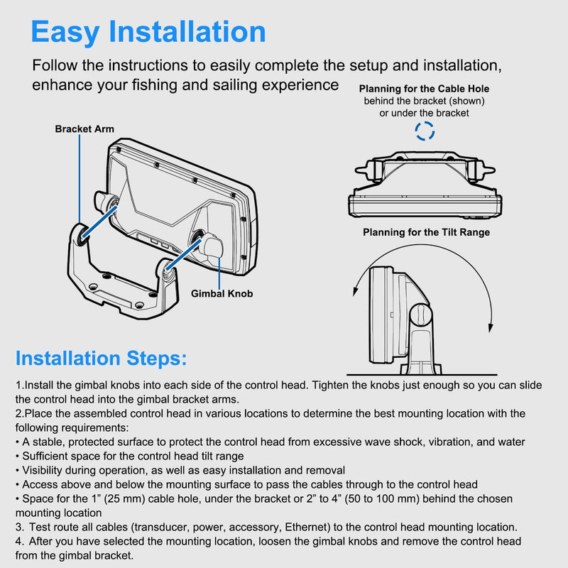 Replacement for 740143-1 Gimbal Bracket Mounting Kit Compatible with Humminbird Helix 5 Series Fish Finders – Adjustable Viewing Angle, Anti-Vibration Design, Durable Marine-Grade Construction