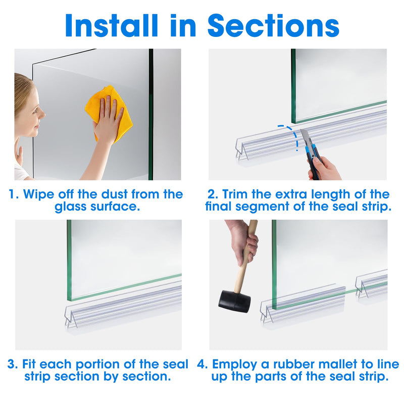 39 inch Shower Door Bottom Seal, 6 Pack Frameless Glass Shower Door Sweep Strip for 3/8'' Glass Stop Shower Leaks and Create a Water Barrier