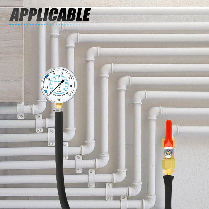 MEANLIN MEASURE 0-35” WC Manifold Gas Pressure Test Kit, Pressure Gauge Kit for Natural Gas or LP Gas with 40" Feet Hose, 1/8” NPT Fitting with Barbed Connection and Hex Bushing - NewNest Australia