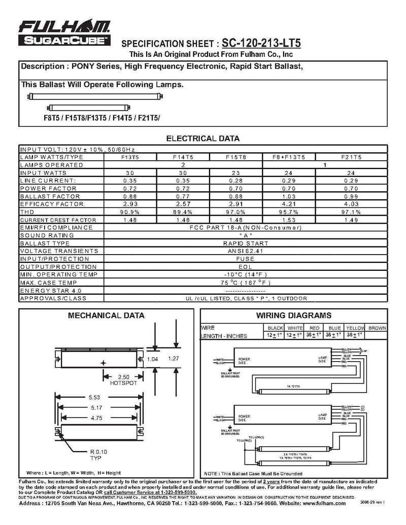 Fulham Lighting SC-120-213-LT5 SugarCube Electronic 1 or 2-Lamp Ballast, 18 count (Pack of 1), RED