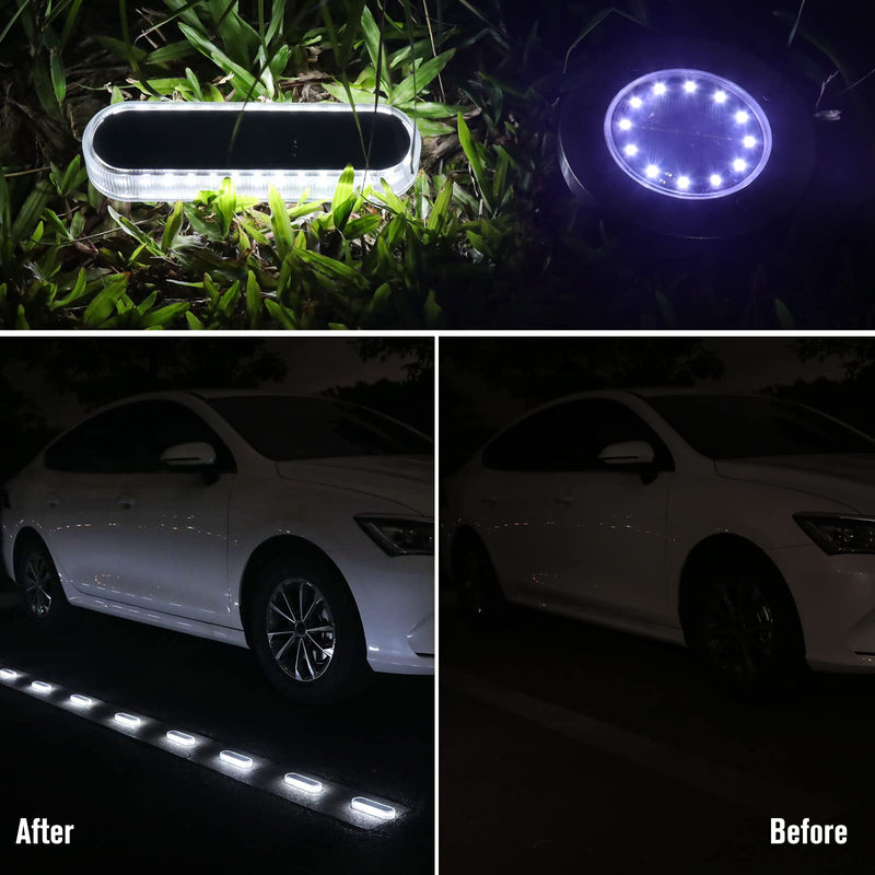 Honalia Solar Deck Dock Driveway Lights Outdoor Solar Powered Waterproof, Cool White Driveway Markers Concrete Step Lights for Deck Stairs Dock Marine 6 Pack White-6 Pack