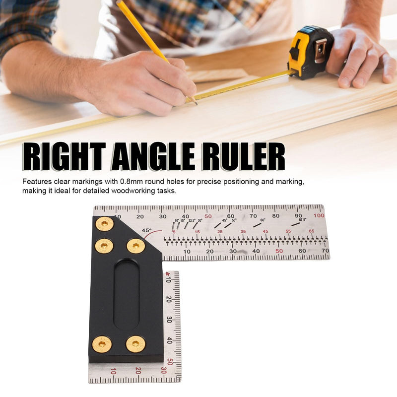 POCREATION Stainless Steel Woodworking Square Ruler,100mm / 3.94in Right Angle Measuring Tool with Marking Holes,Precision Layout Tool for Carpentry, DIY & Woodcraft