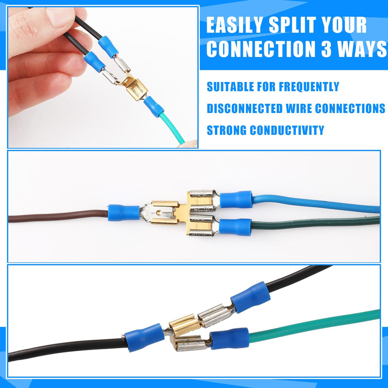 36 Pcs Electrical Quick Splice Wire Terminals, 12 Pcs Piggyback Spade Connectors, 12 Pcs Double Spade Connector and Chair Terminal Quick Disconnect Adapter 1/4" 2 Male and 1 Female Tabs