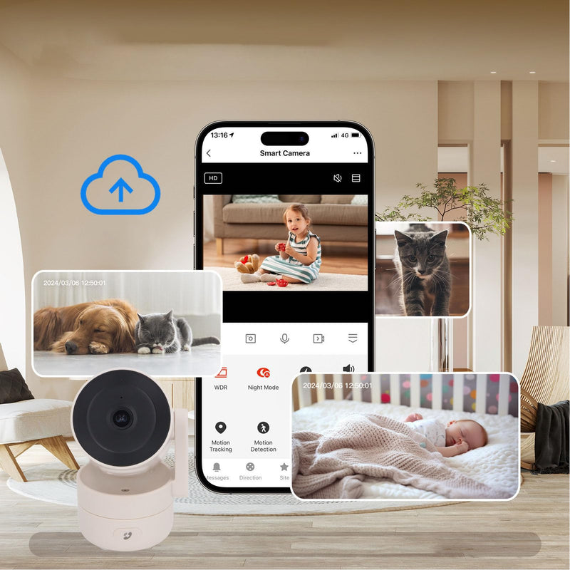 Walfront Security Camera, 360 Degree Rotation Triggering Alarm Smart Home Surveillance Camera 5V, with Smart Area Monitoring and Clear Imaging, for APP Compatible Scope