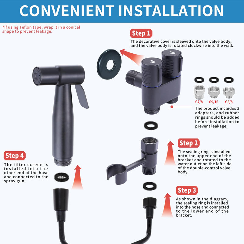 Handheld Toilet Bidet Sprayer for Toilet, Muslim Shower Bidet Toilet Hose Sprayer Kit, Jet Spray Bidet Attachment Connected to Faucet for Cloth Diaper Care and Feminine Wash (Black) Black