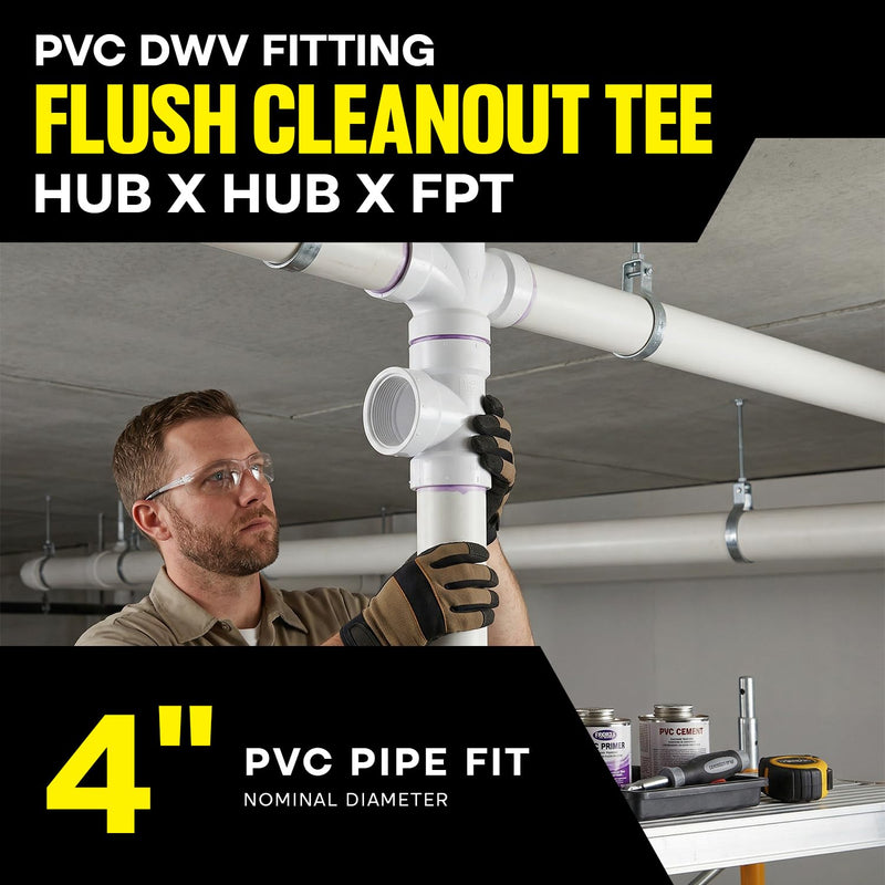 SUPPLYGIANT™ (10 Pack) 4 Inch PVC DWV Flush Cleanout Tee – Hub x Hub x FPT White Drain, Waste & Vent Fitting with Cleanout Access