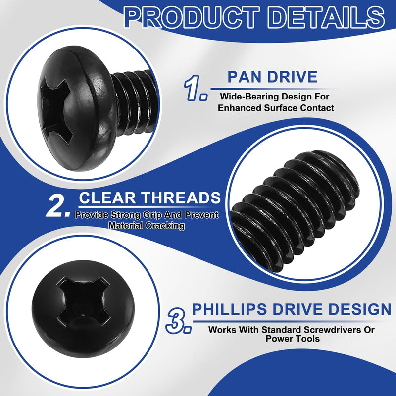 PATIKIL 3/8-16 x 1 Pan Head Machine Screws, 25 Pcs 304 Stainless Steel Round Head Screws for Cabinet Drawer Knob Pull Handle, Phillips Drive, Fully Threaded, Black Oxidation 3/8-16 x 1"