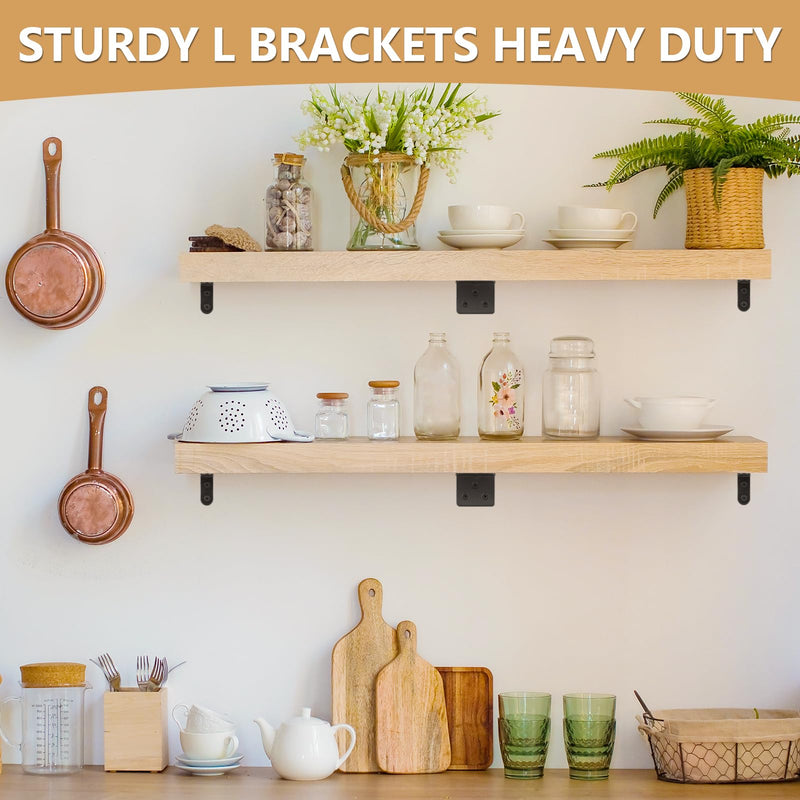 25Pcs L Brackets for Shelves, 3 Sizes Angle Corner Braces Metal L Bracket Heavy Duty for Wood, Sturdy and Rustproof for Repairing Furniture with 82Pcs Screws Mounting Bracket Easily Black 3 SIZE Black