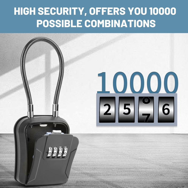 AMMIY Key Lock Box,Portable Waterproof Lockbox with Removable Shackl, Wall-Mounted Key Storage Box, 4-Digit Combination Key Storage Lockbox for Home,Office,Garage, Airbnb,Apartment (1 Pack,Black) Black