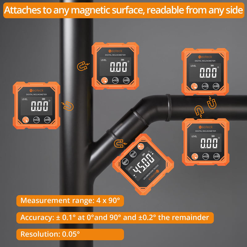 Neoteck 4-Side Magnetic Digital Angle Finder with Laser (Class 2,<1mW Output) 4x90°Angle Finder Tool Rechargeable Digital Angle Gauge with Backlight Screen Digital Laser Level for Hanging Construction