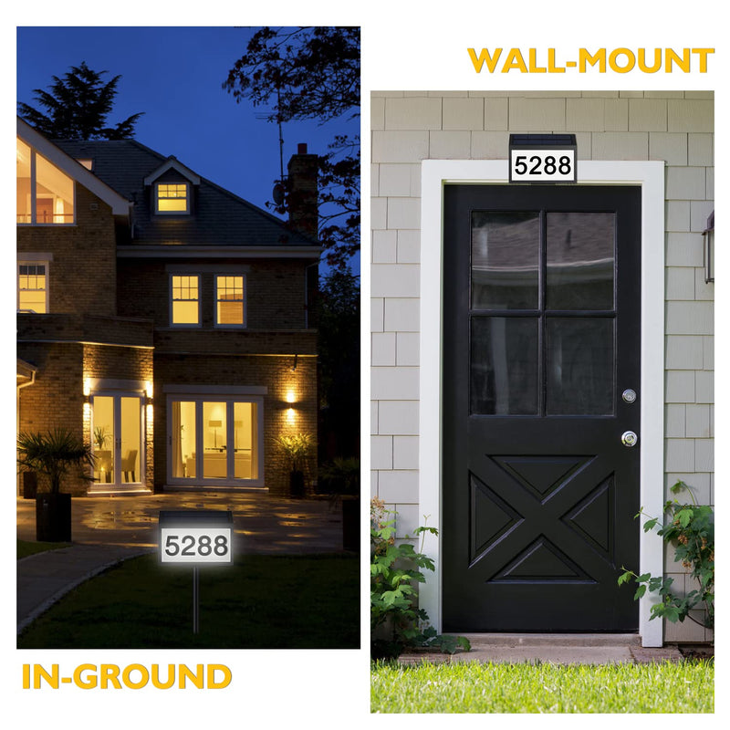 Solar House Numbers for Outside Light up, LED Illuminated Home Number Address Sign Plaque Waterproof for Yard, Wall-Mounted or Floor-Plugged- Black