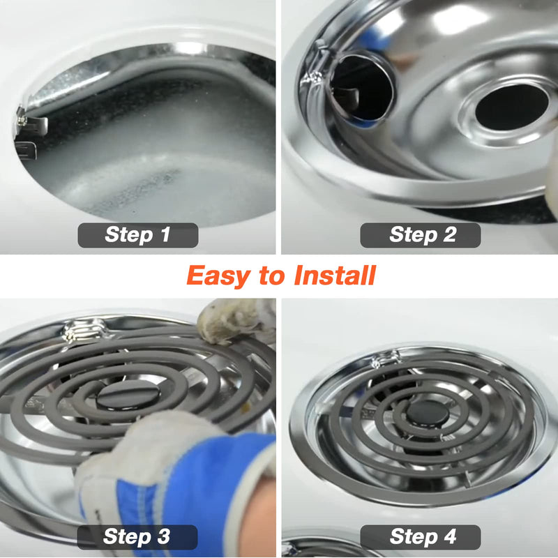 W10196405 W10196406 Chrome Drip Pans Kit by Blutoget -Compatible for Whirlpool Electric Range Burner -Replaces 0089285 0091813 0304979 0310228 -Includes an 8-Inch and 3 6-Inch Electric Stove Drip Pans