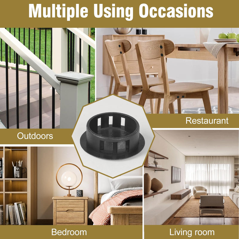 10pcs Plastic Hole Plugs, Snap in Locking Hole Tube Circular Locking Fastener Cover, Insert End Caps for Furniture Fencing Post Pipe - 28mm, Black 28mm | 1-1/8" 10