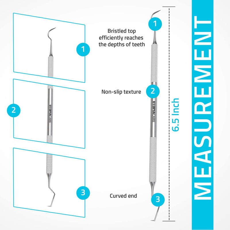 Utopia Care Professional Dental Tartar Scraper Tool - Dental Pick, Double Ended Tartar Remover for Teeth, Plaque Remover, Tooth Scraper (6.5 Inch, Silver, 1) 6.5 Inch
