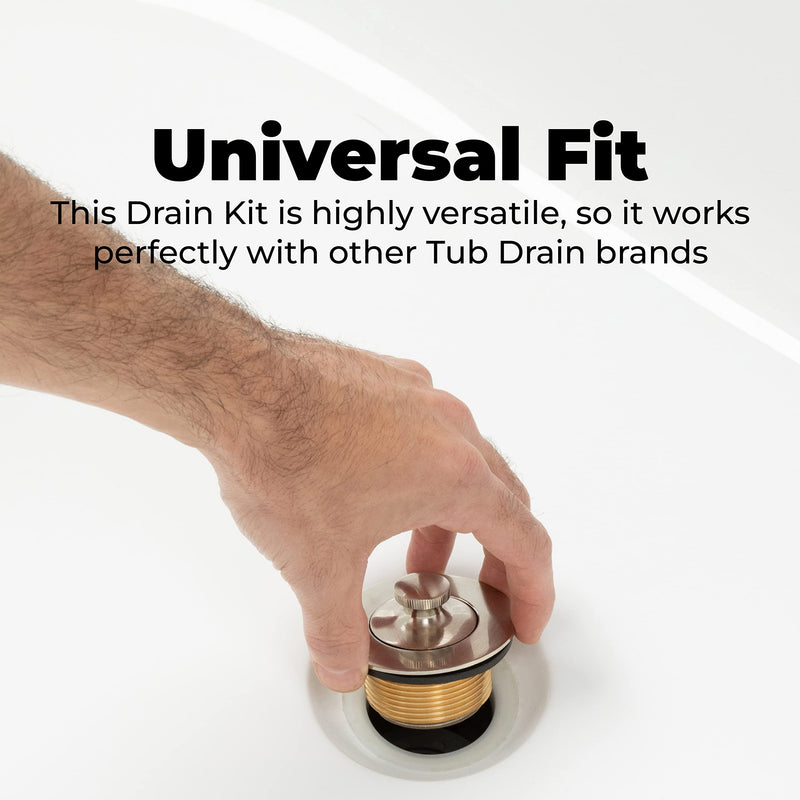 Dorence Lift and Turn Bathtub Tub Drain Assembly, Conversion Kit, Trim Waste and Single Hole Overflow Face Plate, All Brass Construction Brushed Nickel