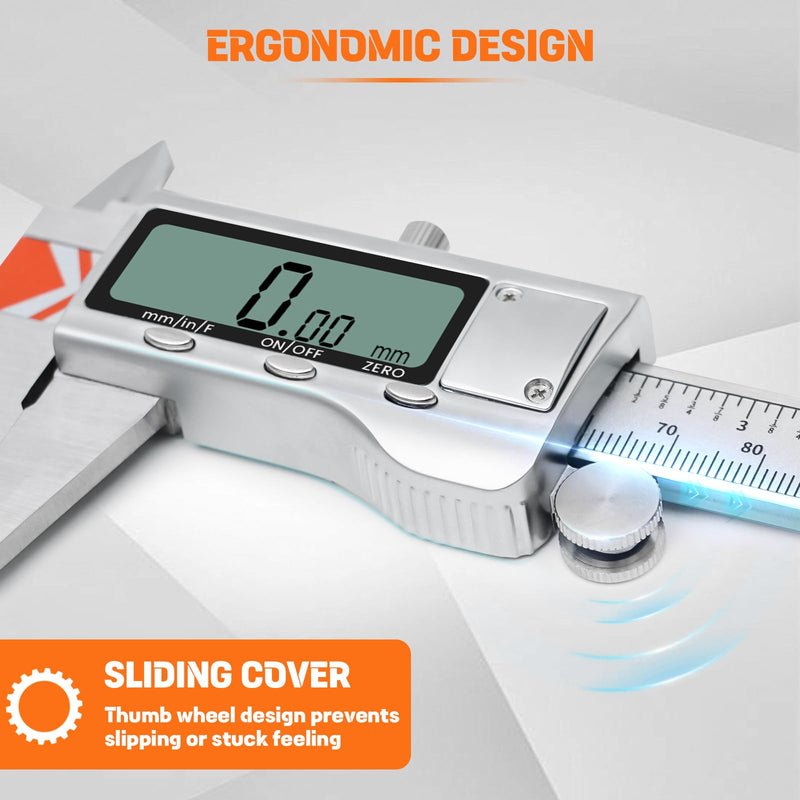Digital Caliper, HARDELL 6 Inch Measuring Tool with Stainless Steel, Protection Design, Easy Switch from Inch Metric Fraction, Large LCD Screen 150mm for Household/DIY