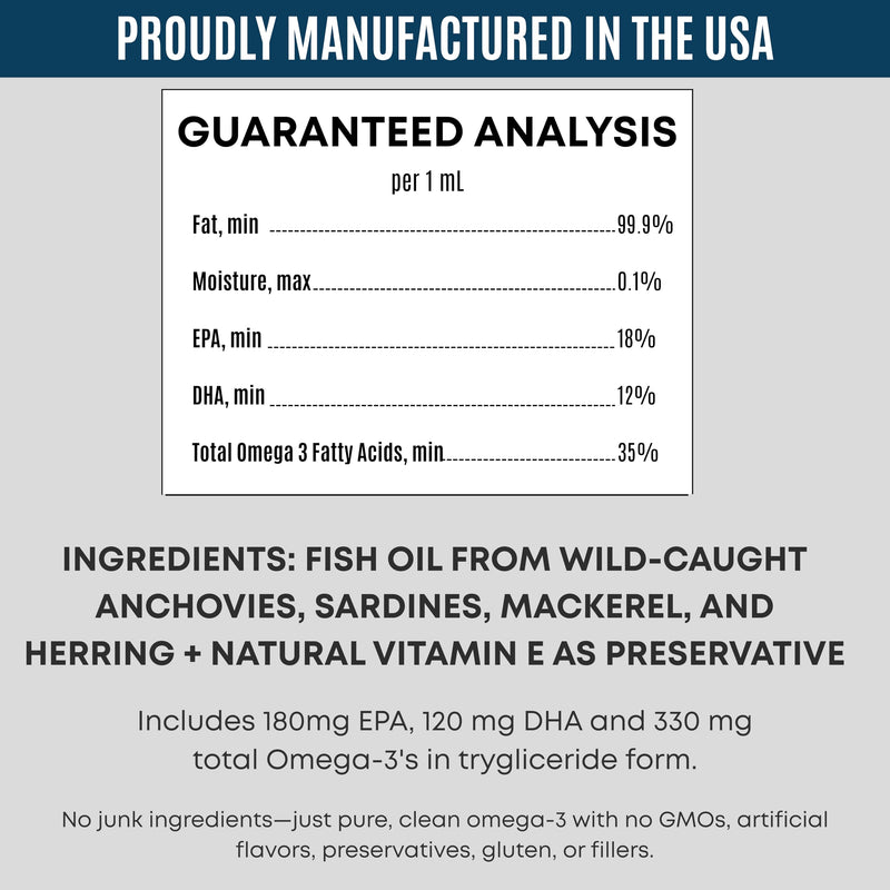 Omega 3 Fish Oil for Cats from Wild Caught Fish - Promotes Healthy Skin, Shiny Coat, & Strong Joints - Minimizes Cat Dandruff - 4 oz Approx. 157 Servings - Human-Grade Clean Ingredients