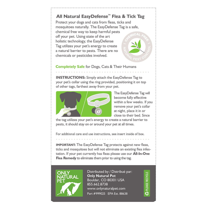 Only Natural Pet Easy Defense Flea & Tick Tag for Dogs & Cats - Single Tag - PawsPlanet Australia
