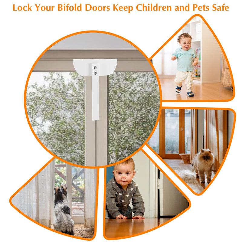 2 Pack Bifold Door Lock- Metal Double Door Child Safety Locks Keep Toddler, Cats & Dogs Out of Pantry, Closets, Cabinets