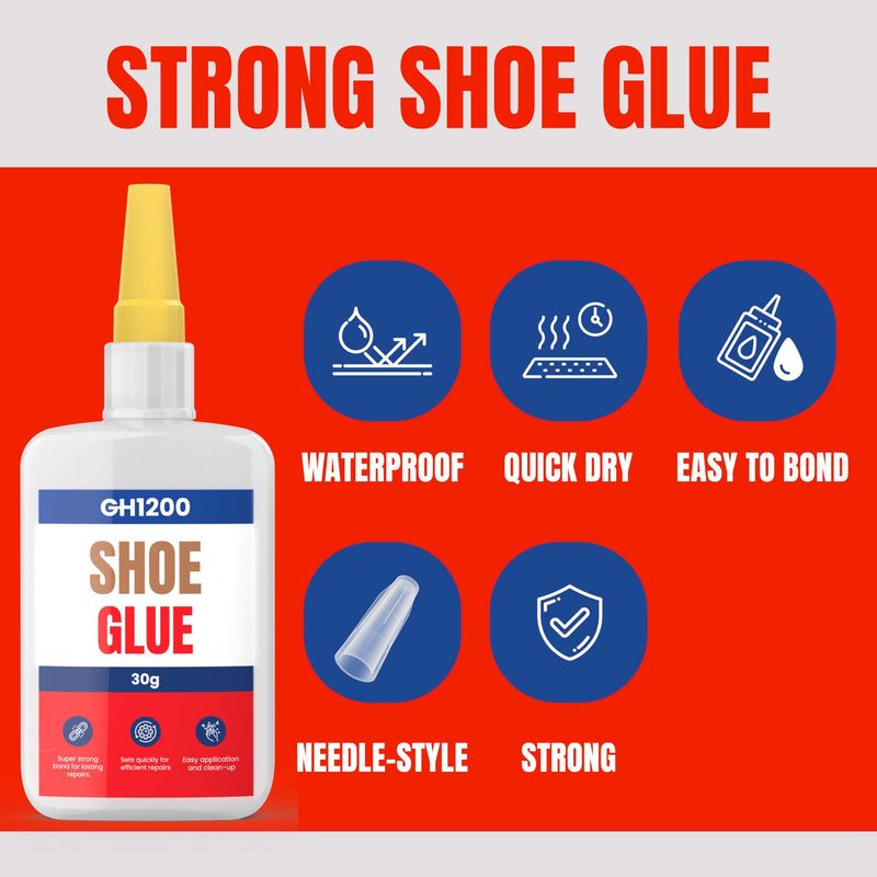 GH1200 30g x 2 PCs Shoe Glue Heavy Duty, Clear Drying & Strong Shoe Repair Glue, Non Stiff Repairs, Glue for Shoes Fixes Sneakers, High Heels, Crocs & More, Shoe Sole Glue Can Bear Extreme Conditions 30g x 2PCs Shoe Glue